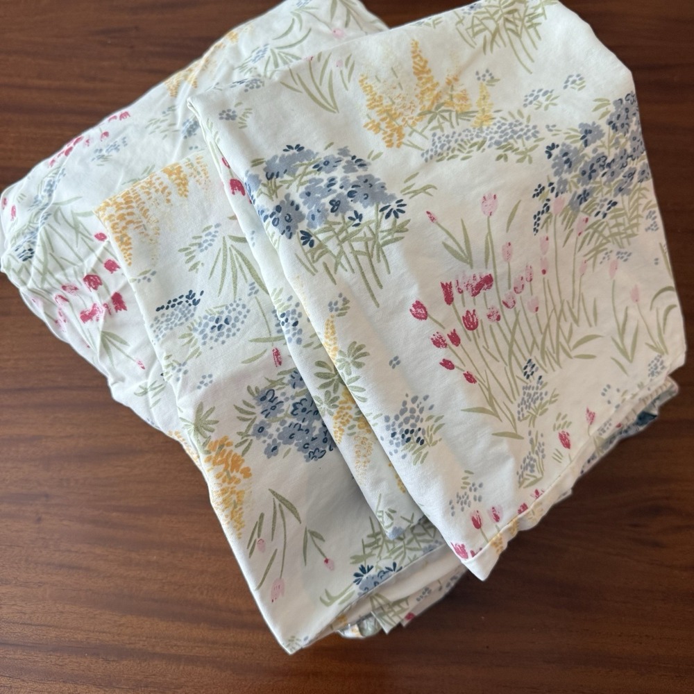 L.L. Bean Full Sheet Set 4 Piece Standard 100% Cotton Botanical Wildflower Vint.